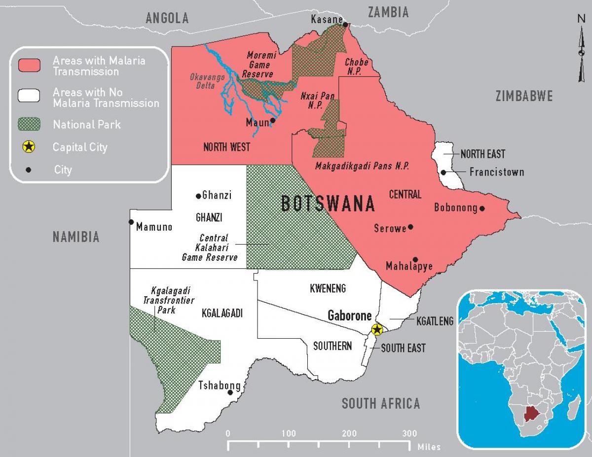 რუკა ბოტსვანას მალარიის